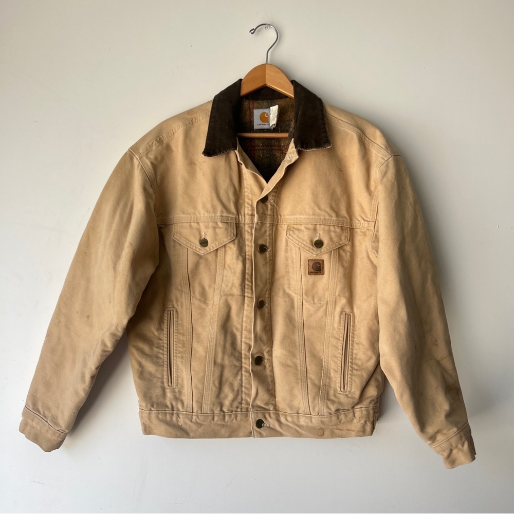 RARE Carhartt Vintage Blanket Lined Button Down Trucker Jacket 1997 USA  Wheat